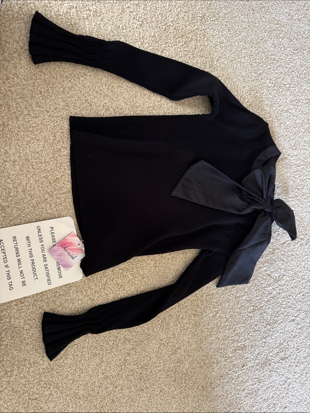 NWT chicwish Black Bow Tie Rib-Knit Women's Sweater